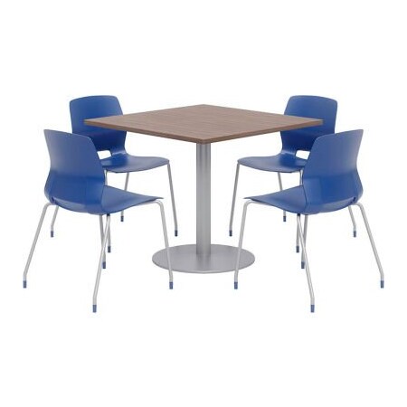 Kfi KFI 42" Square Table & 4 Chair Set, Teak Table With Navy Chairs OLTFL42SQ-B1922-SL-7960K-4-OL2700-P03